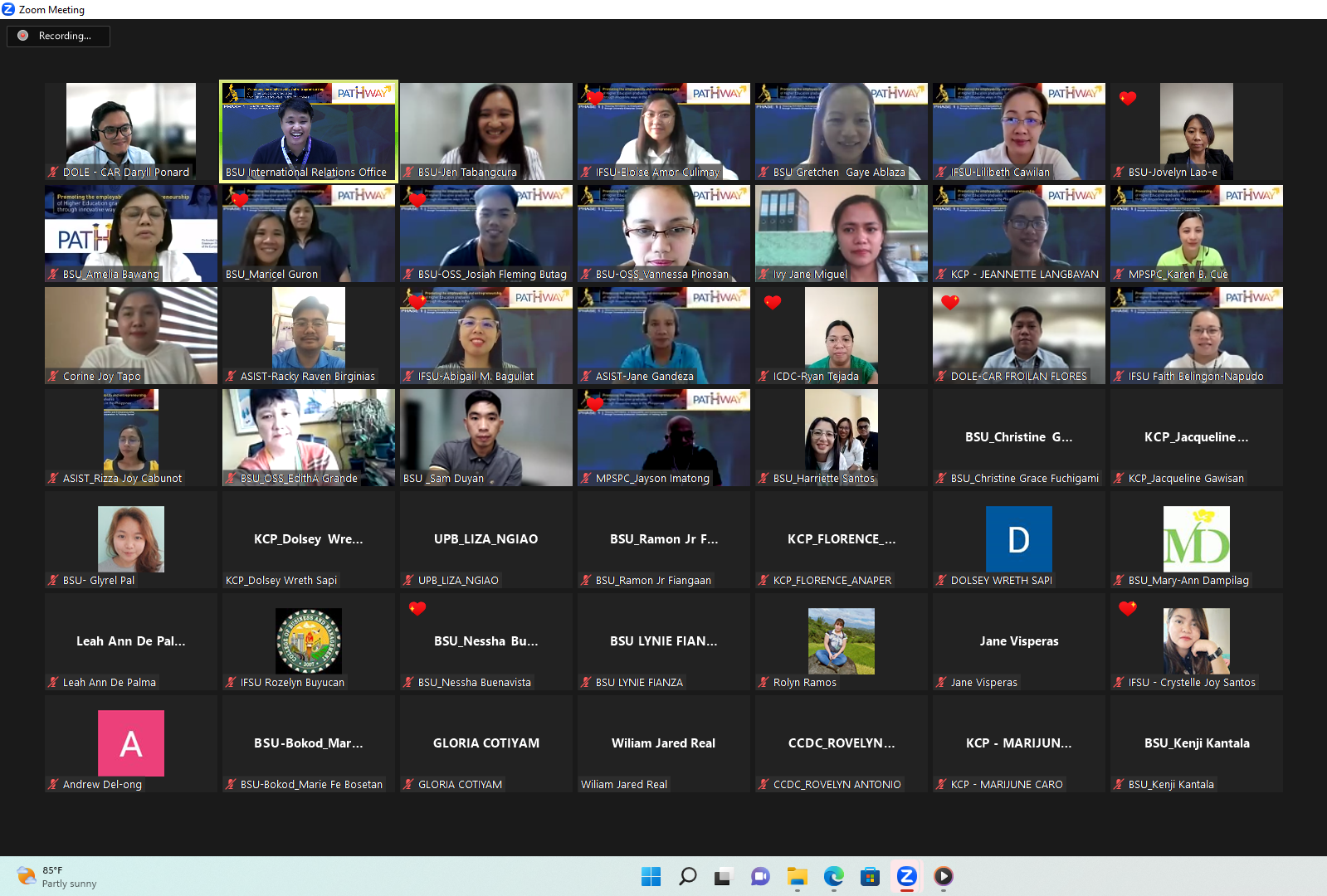 A screenshot of the participants during the first day of the training